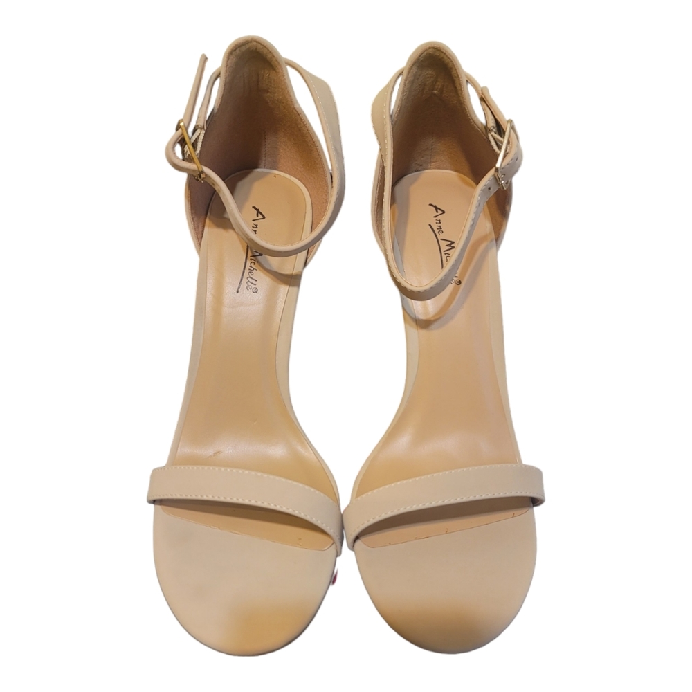 Anne Michelle Girl Talk-11M Nude Open Toe 4" Stiletto Ankle Strap Heels, Size 10 - Picture 9 of 9